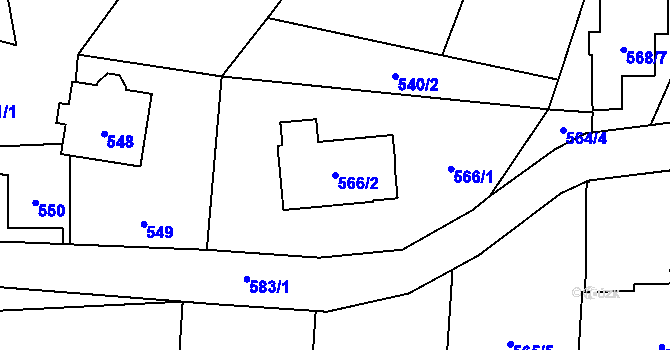 Parcela st. 566/2 v KÚ Radvanice, Katastrální mapa