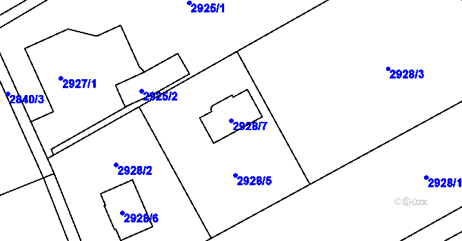 Parcela st. 2928/7 v KÚ Radvanice, Katastrální mapa