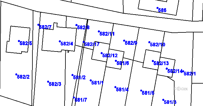 Parcela st. 582/12 v KÚ Radvanice, Katastrální mapa