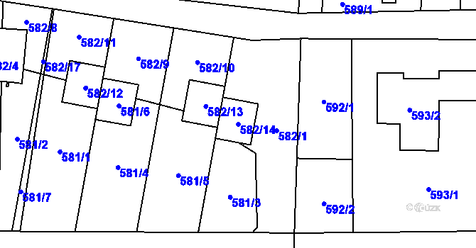 Parcela st. 582/14 v KÚ Radvanice, Katastrální mapa