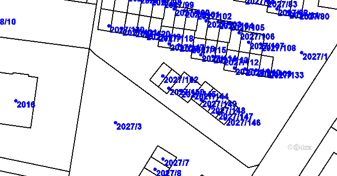 Parcela st. 2027/150 v KÚ Radvanice, Katastrální mapa