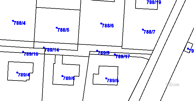 Parcela st. 789/9 v KÚ Radvanice, Katastrální mapa