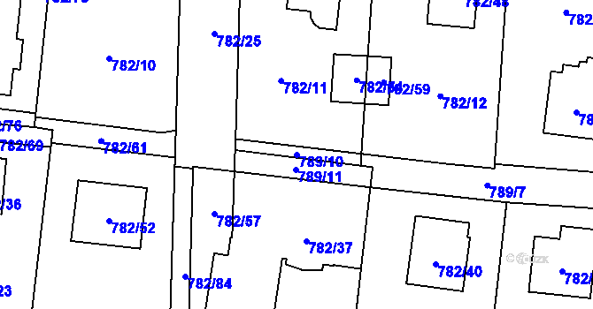 Parcela st. 789/10 v KÚ Radvanice, Katastrální mapa