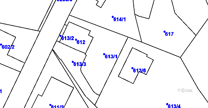 Parcela st. 613/1 v KÚ Radvanice, Katastrální mapa