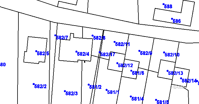 Parcela st. 582/17 v KÚ Radvanice, Katastrální mapa