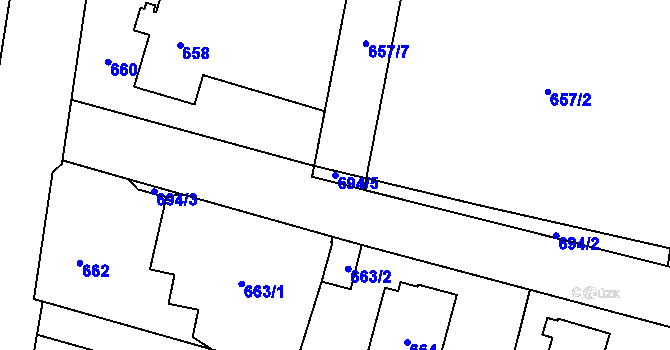 Parcela st. 694/5 v KÚ Radvanice, Katastrální mapa