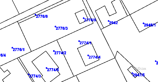 Parcela st. 2774/1 v KÚ Radvanice, Katastrální mapa