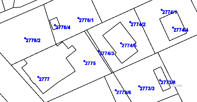 Parcela st. 2774/3 v KÚ Radvanice, Katastrální mapa