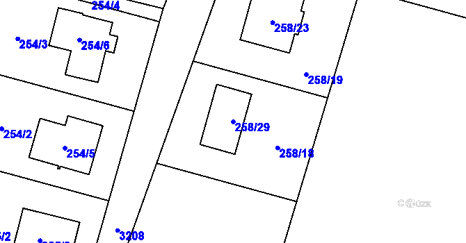 Parcela st. 258/29 v KÚ Radvanice, Katastrální mapa