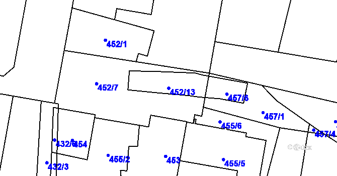Parcela st. 452/13 v KÚ Radvanice, Katastrální mapa