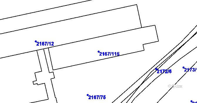 Parcela st. 2167/115 v KÚ Radvanice, Katastrální mapa