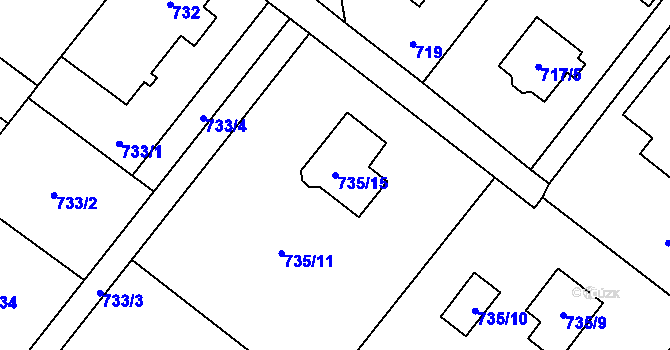 Parcela st. 735/15 v KÚ Bartovice, Katastrální mapa