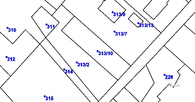 Parcela st. 313/10 v KÚ Bartovice, Katastrální mapa