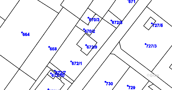 Parcela st. 672/9 v KÚ Bartovice, Katastrální mapa