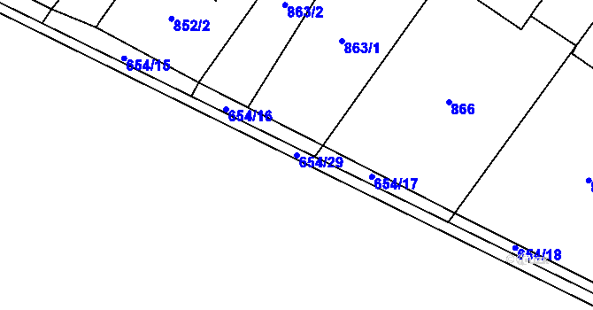 Parcela st. 654/29 v KÚ Bartovice, Katastrální mapa