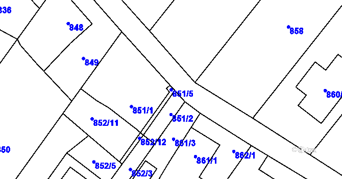 Parcela st. 851/5 v KÚ Bartovice, Katastrální mapa