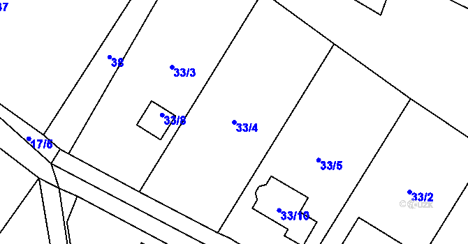Parcela st. 33/4 v KÚ Bartovice, Katastrální mapa