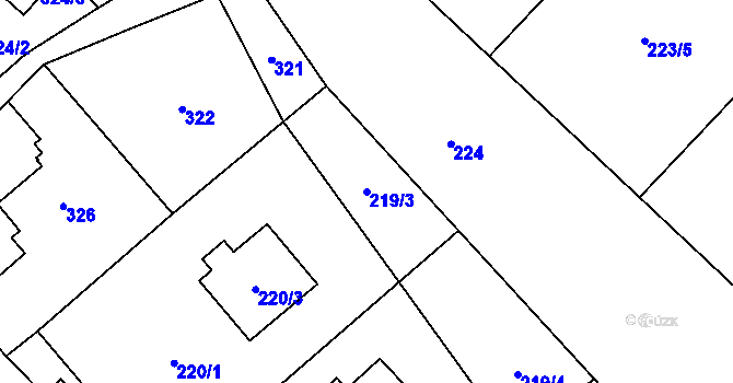 Parcela st. 219/3 v KÚ Bartovice, Katastrální mapa