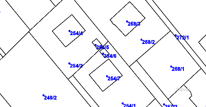 Parcela st. 254/6 v KÚ Bartovice, Katastrální mapa