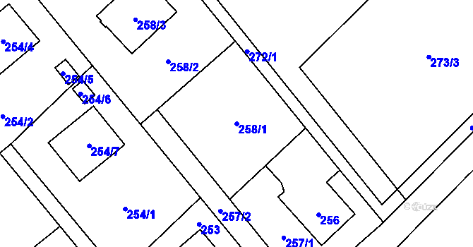 Parcela st. 258/1 v KÚ Bartovice, Katastrální mapa