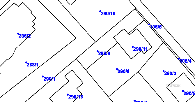 Parcela st. 290/9 v KÚ Bartovice, Katastrální mapa