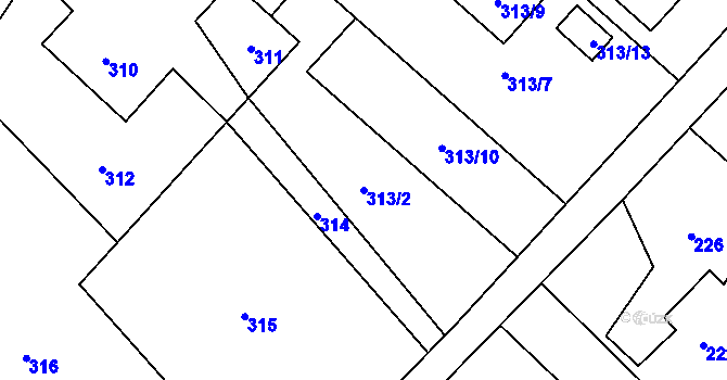 Parcela st. 313/2 v KÚ Bartovice, Katastrální mapa