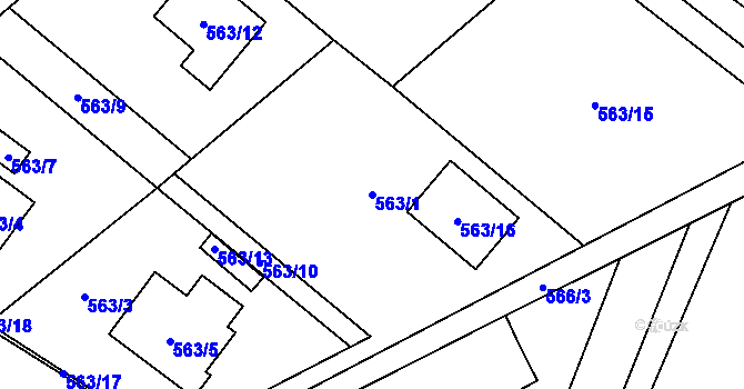 Parcela st. 563/1 v KÚ Bartovice, Katastrální mapa