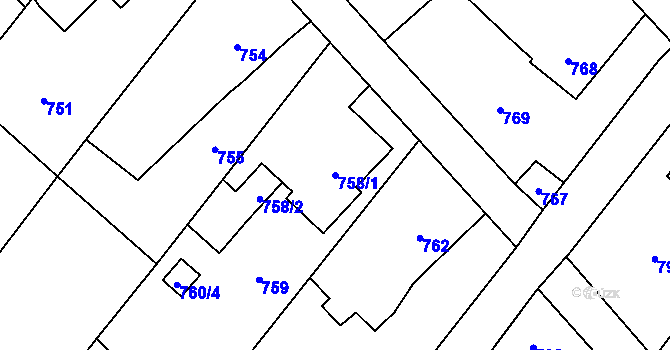 Parcela st. 758/1 v KÚ Bartovice, Katastrální mapa