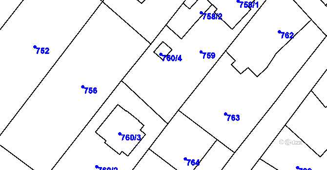 Parcela st. 760/1 v KÚ Bartovice, Katastrální mapa