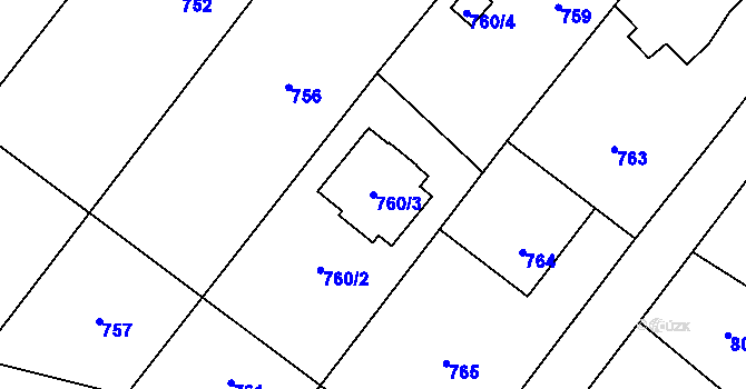 Parcela st. 760/3 v KÚ Bartovice, Katastrální mapa