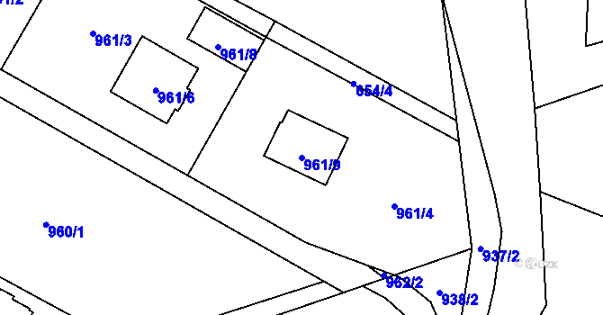 Parcela st. 961/9 v KÚ Bartovice, Katastrální mapa