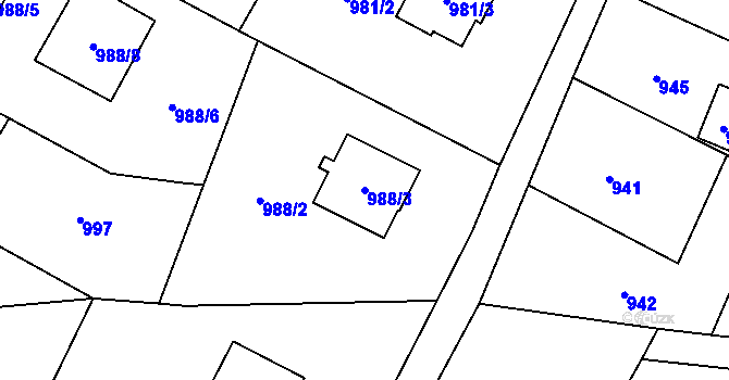 Parcela st. 988/3 v KÚ Bartovice, Katastrální mapa