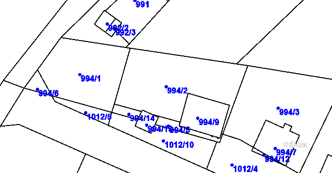 Parcela st. 994/2 v KÚ Bartovice, Katastrální mapa
