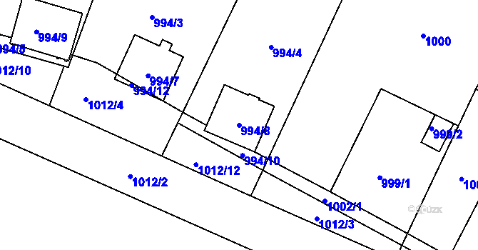 Parcela st. 994/8 v KÚ Bartovice, Katastrální mapa