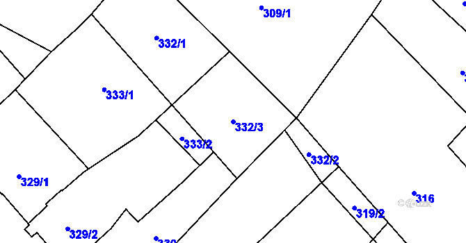 Parcela st. 332/3 v KÚ Bartovice, Katastrální mapa