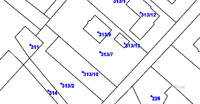 Parcela st. 313/7 v KÚ Bartovice, Katastrální mapa