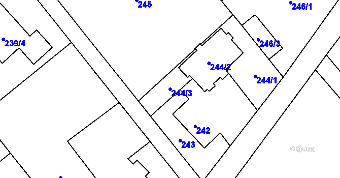 Parcela st. 244/3 v KÚ Bartovice, Katastrální mapa