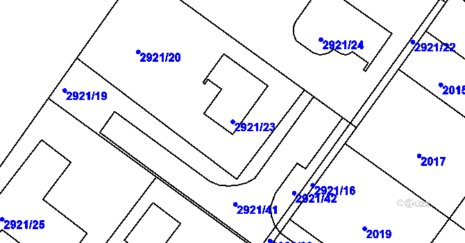 Parcela st. 2921/23 v KÚ Poruba, Katastrální mapa
