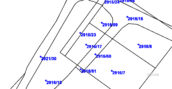 Parcela st. 2916/17 v KÚ Poruba, Katastrální mapa
