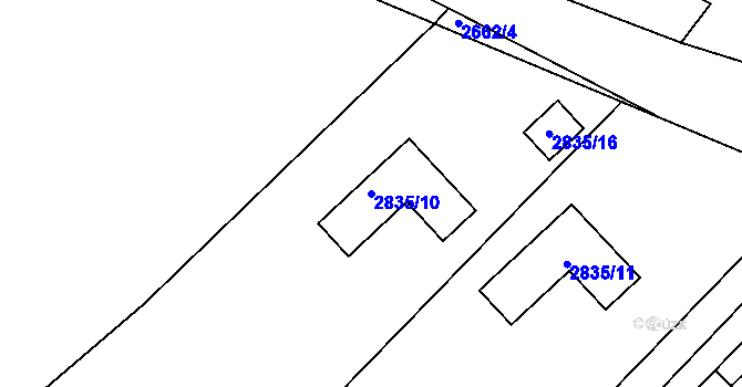 Parcela st. 2835/10 v KÚ Poruba, Katastrální mapa