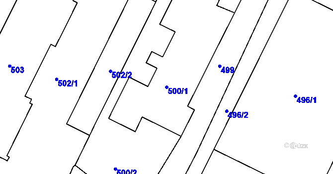 Parcela st. 500/1 v KÚ Poruba, Katastrální mapa