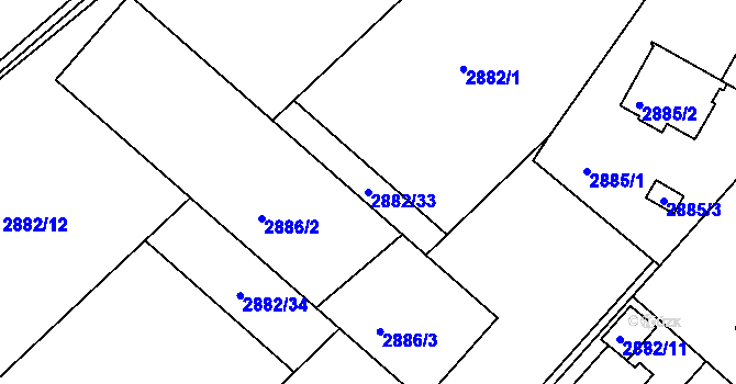 Parcela st. 2882/33 v KÚ Poruba, Katastrální mapa