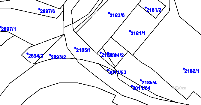 Parcela st. 2184/1 v KÚ Poruba, Katastrální mapa
