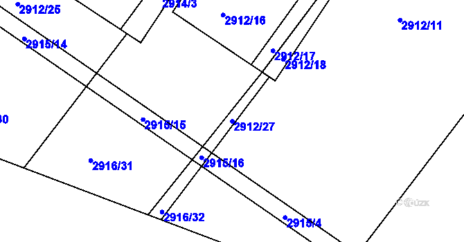 Parcela st. 2912/27 v KÚ Poruba, Katastrální mapa