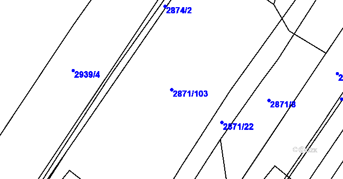 Parcela st. 2871/103 v KÚ Poruba, Katastrální mapa