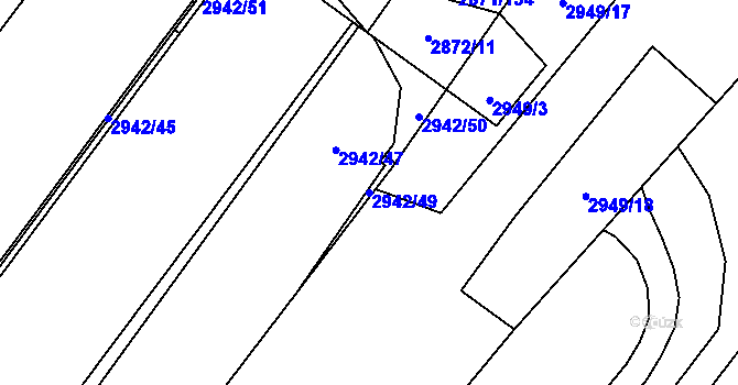 Parcela st. 2942/49 v KÚ Poruba, Katastrální mapa