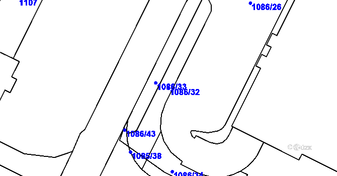 Parcela st. 1086/32 v KÚ Poruba, Katastrální mapa