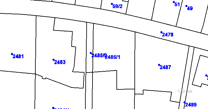 Parcela st. 2485/1 v KÚ Poruba, Katastrální mapa