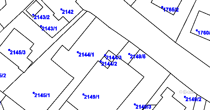 Parcela st. 2144/3 v KÚ Poruba, Katastrální mapa