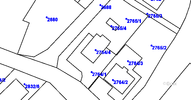 Parcela st. 2764/4 v KÚ Poruba, Katastrální mapa